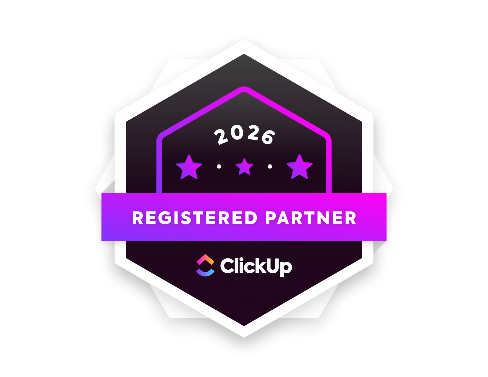 ClickUp Registered Partner 2026-badge van Mister Workflow